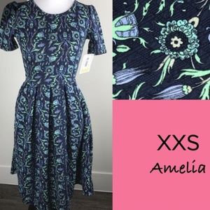 XXS LuLaRoe Amelia Dress. Navy Blue with Floral